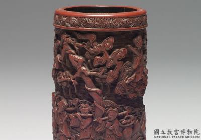 图片[2]-Writing brush holder with scene of sages. Carved red lacquerware. Ming dynasty, 16th-17th century-China Archive